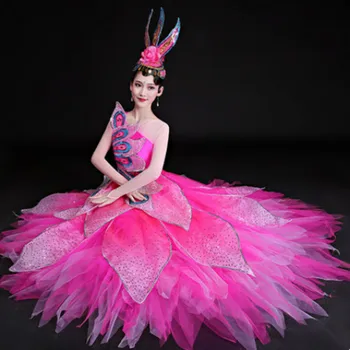 Merah Muda מודרני Bunga Tari Gaun untuk Wanita Indah Kostum Tari פסטיבל Tari Pakaian Tahun Baru Penari Tari Pakaian