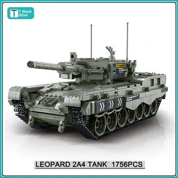 MOC כוחות צבאיים WW2 גדול Leopard 2A4 ראשי קרב טנק אבני הבניין דגם תואם לגו לבנים DIY ילד צעצוע ילד מתנות