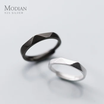 Modian 2023 חם מכירה זוגות שחור יחיד טבעת קלאסית 925 כסף סטרלינג מתכוונן האצבע טבעות לנשים, תכשיטים לחתונה