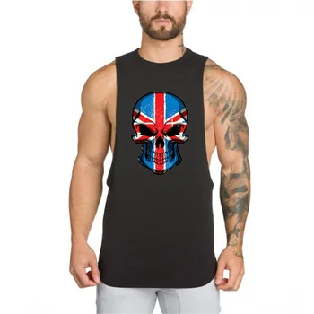 Muscleguys 2023 בריטניה דגל הגולגולת פיתוח גוף כושר סטרינגר גברים חולצת ספורט האפוד גופיה גופיות