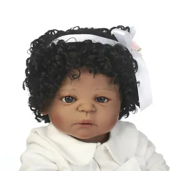 NPK אפריקה סגנון קצר תלתל שיער 55-57cm מחדש בובת ילדה / מלאה סיליקון בובה חם בובה אביזרים