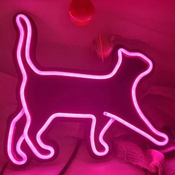 OHANEONK שלטי ניאון אורות ליל חיה חתול חדר ילדים קישוט קיר מתנת יום-הולדת.