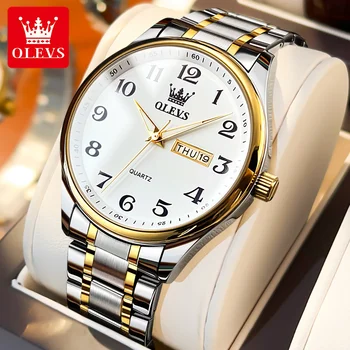 OLEVS 5567 העליון החדש קלאסי של הגברים קוורץ שעון עמיד למים נירוסטה רצועה אופנה מזדמנים זכר שעוני יד מתנה תאריך שעון
