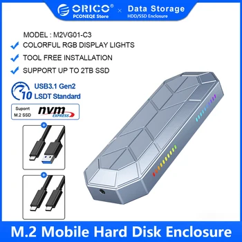 ORICO RGB ssd nmve m2 דיסק קשיח חיצוני M. 2 ל-USB Type C 3.1 Gen2 10Gbps SSD תיבת מגניב אלומיניום סגסוגת סגנון M. 2 SSD מקרה