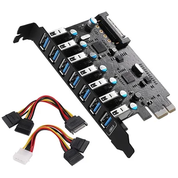 PCIE ל-USB 3.0 הרחבה כרטיס (7 יציאות USB A), PCI Express פנימי יציאת USB, כרטיס USB PCIe כרטיס SATA מחבר חשמל