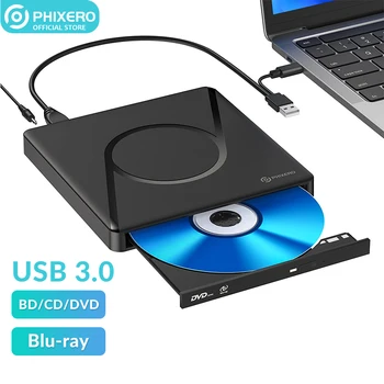 PHIXERO USB3.0 חיצוני בלו ריי DVD צורב אופטי דק סופר מקליט DVD עבור מחשב נייד Mac OS Windows xp/7/8/10