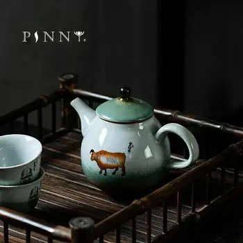 PINNY 210ML בסגנון יפני סלדון קומקום קרמיקה רטרו קונג פו תה סיר פיגמנט עמיד בפני חום Drinkware