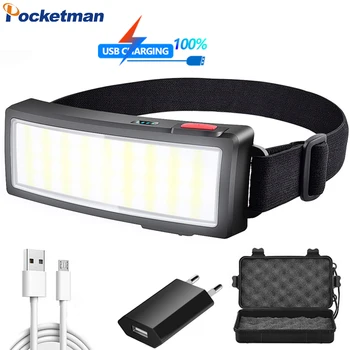 Pocketman COB LED פנס נטענת USB פנס עמיד למים ראש המנורה גבוה לומן לקמפינג פנס ראש עם סוללות
