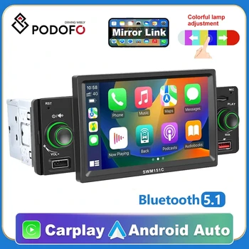 Podofo Din 1 רדיו במכונית CarPlay Android Auto 5