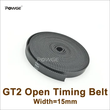 POWGE GT2 תזמון חגורה רוחב=15mm מתאים GT2 גלגלת GT2-15 גומי 2GT 15 פתוח תזמון חגורה מדפסת 3D אבזר גבוה Quanlity