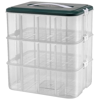 PPYY-Stackable צעצוע קופסא לאחסון, ברור מתכווננת תא אחסון תיבת אחסון עם ידית 3 קומות פלסטיק תיבת אחסון