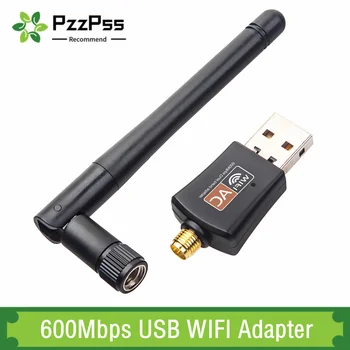 PzzPss Dual Band 600Mbps מתאם WIFI USB 2.4 GHz 5GHz אינטרנט אלחוטי עם אנטנה מחשב Mini המחשב כרטיס רשת המקלט למחשב נייד
