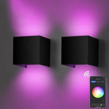RGB צבעונית חיצונית עמיד למים מנורת קיר אפ מנורת Led מודרני מינימליסטי חכם בקרת יישום עמעום אורות ליל