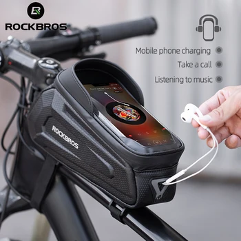 ROCKBROS אופניים שק אטים לגשם אופניים התיק 6.8 אינץ מסך מגע אופניים קשה מעטפת התיק 1.7 L MTB אופני מסגרת קדמי עליון שפופרת הטלפון התיק