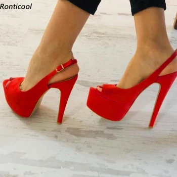 Ronticool חדש אופנה נשים פלטפורמת סנדלים מלאכותי זמש סקסי והעקבים הבוהן ציוץ נפלא מסיבה אדומה נעליים גודל ארה 