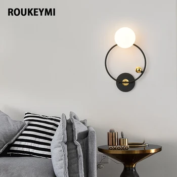 ROUKEYMI המודרני הוביל מנורת קיר פנימי מחקר מרפסת פרוזדור מנורות קיר מתקן פשוט קישוט נורדי הפנים Bedroomside אור