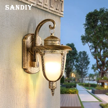 Sandiy E27 מנורות קיר עמיד למים רטרו המרפסת אור וינטג ' אורות Led על שער הגדר קיר החצר אלומיניום מנורות קיר שחור/ברונזה