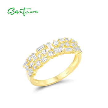 SANTUZZA 100% כסף סטרלינג 925 טבעות לנשים לבן נוצץ זרקונים צבע זהב אופנתי תכשיטים יפים