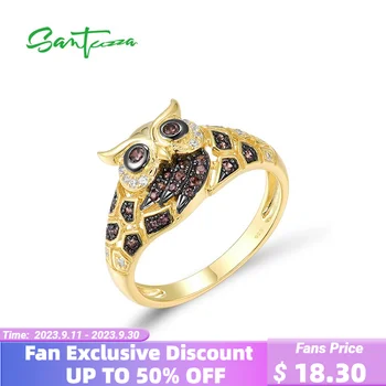 SANTUZZA אמיתי סטרלינג 925 טבעת כסף עבור נשים שוקולד/לבן CZ זהב צבע פרפר לילה טבעות חיה מתנות תכשיטים יפים