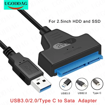 SATA to USB 3.0 / 2.0 Type C כבל עד 6 Gbps עבור דיסק קשיח חיצוני 2.5 אינץ ' כונן קשיח 22 פינים מתאם Sata III עבור PC