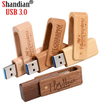 SHANDIAN USB 3.0 לקוחות חינם לוגו עץ כונן הבזק מסוג USB עץ Pendrive 64GB עט כונן זיכרון 32GB Memoria USB 16GB