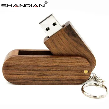 SHANDIAN מחזיק מפתחות לסובב את עץ כונן הבזק מסוג usb מתנה עט כונן Usb 16GB 32GB 64GB זיכרון pendrive חינם 1PCS לוגו