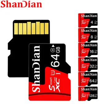 SHANDIAN מיני חכמה SD כרטיס אדום 64GB Class 6 עם קורא כרטיסים מתאים עבור טלפונים ניידים ומצלמות אמיתי קיבולת כרטיסי זיכרון