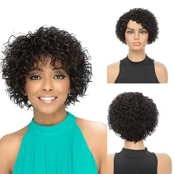 SSH מסולסל פאות קצרות פיות לחתוך שיער אנושי על נשים שחור טבעי, שיער רמי 150% צפיפות Glueless זולה החלק האנושי פאות