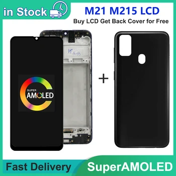 Super AMOLED M21 LCD עם מסגרת עבור SAMSUNG Galaxy M21 2020 M215 להציג SM-M215F/DS מסך LCD חיישן מגע דיגיטלית הרכבה