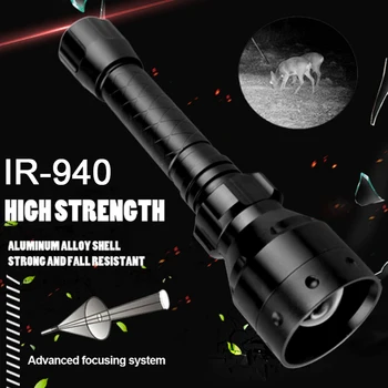 T50 אינפרא אדום IR פנס טווח ארוך Zoomable 940nm LED טווח הקרינה טקטי פנס לפיד עם ראיית לילה לצוד.