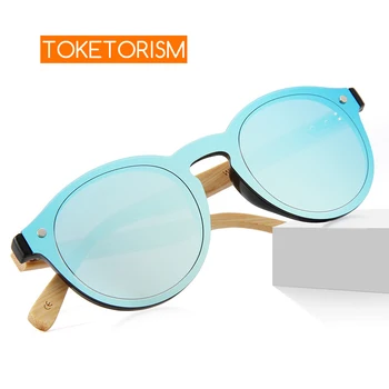 Toketorism קלאסי עגול של נשים במבוק UV400 משקפי שמש עדשות מראה עץ טבעי חיצונית Eyewear 913