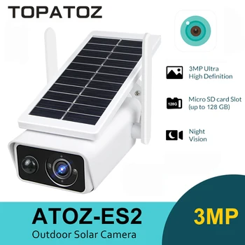 TOPATOZ 3MP HD WiFi מצלמה חיצונית סולארית אבטחה אלחוטית מצלמה עמיד למים תנועת PIR מעקב מצלמת אבטחה