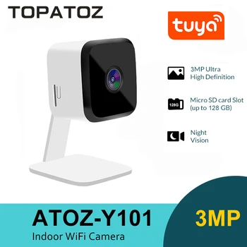 TOPATOZ Tuya 3MP WiFi מצלמת IP חכמה אבטחה בבית מצלמות מעקב במעגל סגור מצלמה מקורה שתי בדרך בייבי מוניטור אודיו