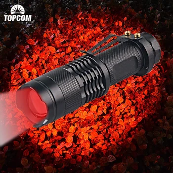 Topcom נייד 3W LED אדום פנס כיס מיני זום אור אדום Q5 LED פנס לפיד עם מתכת קליפ לציד אסטרונומיה