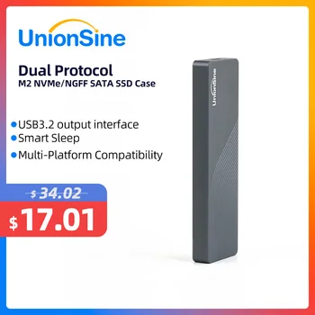 UnionSine כפול פרוטוקול M2 NVMe/NGFF SATA SSD מקרה 10Gbps HDD תיבת M. 2 NVME SSD ל-USB 3.1 חיצוני המתחם עבור 2242 2260 2280