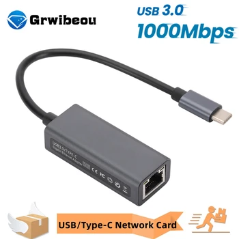 USB 3.0 סוג C מתאם Ethernet כרטיס רשת USB Type-C כדי RJ45 1000Mbps Lan כבל האינטרנט עבור MacBook מחשב Windows XP 7 8 10 לאקס