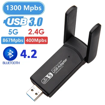 USB WIFI מתאם Bluetooth 1300Mbps ב-5Ghz אנטנה Wi-Fi Dual Band כרטיס רשת Wi-Fi מקלט 802.11 AC קולטן Wi-Fi דונגל