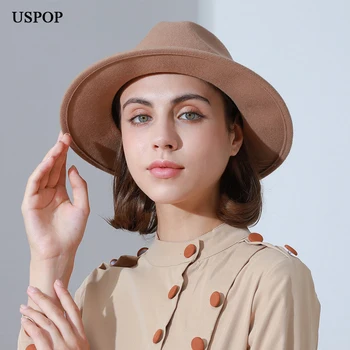 USPOP סתיו חורף נשים כובעי צמר 100% צמר אוסטרלי Fedoras נקבה מקרית מוצק צבע ג ' אז כובעים