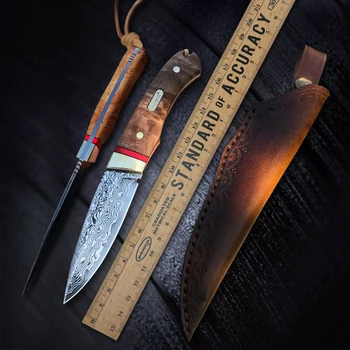 VG10 דמשק פלדה סכין ציד על ידי TURENZ מאחז קבוע להב סכין הישרדות סכינים קמפינג כלים בעבודת יד ישר סכינים