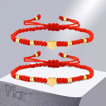 Vnox בעבודת יד קלוע מזל צבע אדום חבל שרשרת, זוג צמידים לנשים, גברים, אהבה מבטיח מזכרת מתנות