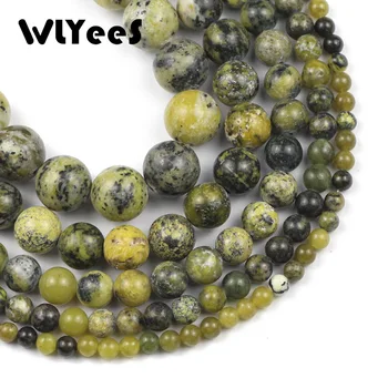 WLYeeS אבן טבעית חרוז עגול ירוק צהוב אבן חרוזים ליצירת תכשיטים DIY צמידים שרשרת אביזרים 15