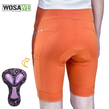 WOSAWE נשים מכנסי רכיבה 3D מרופד Shockproof קצרים MTB כביש אופניים צמודים כיסים במורד הגבעה, רכיבה בקיץ פועל בגדים