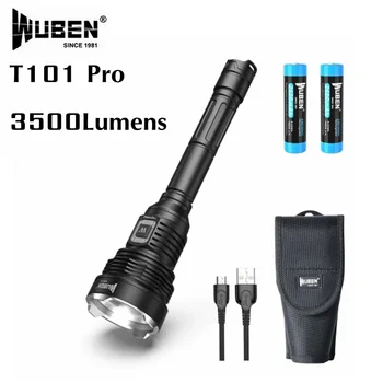 WUBEN T101 Pro פנס 3500Lumens אנטי רפלקטיבי עדשה אופטית עוצמה טקטית ציד אור הלפיד מקצועי עבור קמפינג