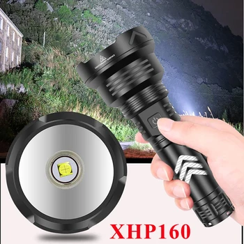 XHP160 חשמלי פנס אור לפידים תצוגת כוח נטענת USB חיצוני טקטי LED זרקור עם 26650 סוללה