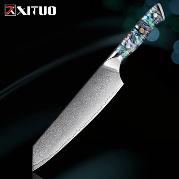 XITUO חד 8 אינץ Kiritsuke סכין דמשק VG10 פלדה מקצוע סכיני מטבח האבלוני להתמודד עם קליבר חיתוך סכין.