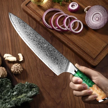 XITUO סכין שף 8 אינץ שפים יפנים סכין גילוח חד, סכין מטבח, 67 שכבות VG-10 סופר דמשק פלדה מאחז להתמודד עם