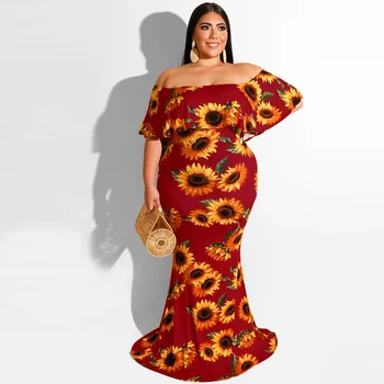 XL-5XL אפריקה שמלות לנשים הקיץ אפריקה נשים שרוול קצר הדפסה פוליאסטר שמלה ארוכה שמלת מקסי אפריקה בגדים