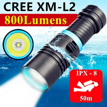 XM-L2 עמיד למים לצלול מתחת למים 50 מטר LED פנס צלילה לפידים צלילה אור מנורת קמפינג Lanterna עם עמעום Stepless