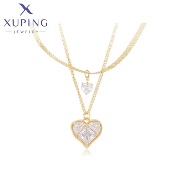 Xuping תכשיטים הגעה חדשה מקסימה בלב שתי השכבה תליון שרשרת של אור צבע זהב נשים משובח מתנה 01613