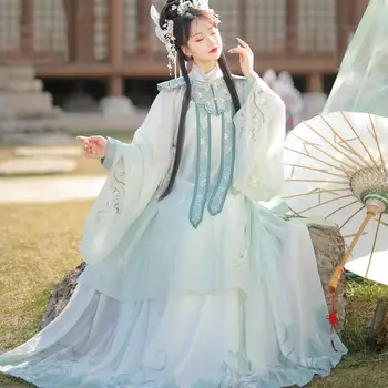 Yourqipao המקורי של שושלת מינג Hanfu עומד צווארון החלוק קפלים החצאית ענן כתף 4Pcs נשים סינית Fairy שמלות ירוקות